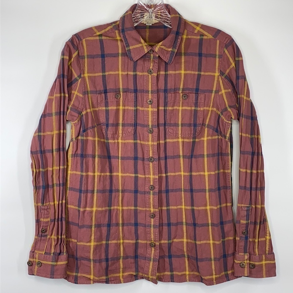 Duluth Trading Pink Plaid Button Up Flannel Shirt Size XS